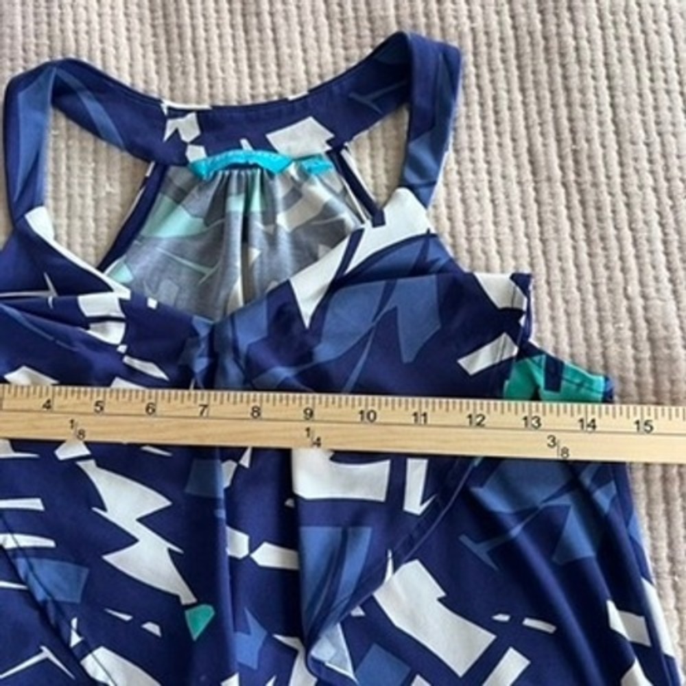 Tori Richard Hawaiian Womens XXS Blue Geometric Ruffle Tropical Tank Top Aloha - Picture 6 of 9